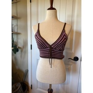 BDG Urban Outfitters Crochet Knit Crop Top Brown Pink Striped Women's S